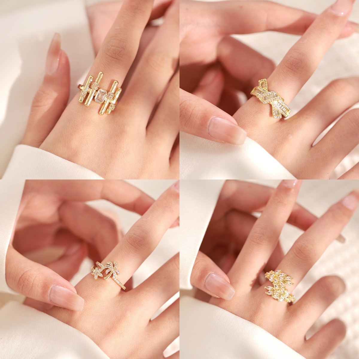 Free shipping designer jewelry Design INS Copper Plated 18K Gold Zircon Geometric Ring for Women Simple Personality Minimalist Style Open Ring