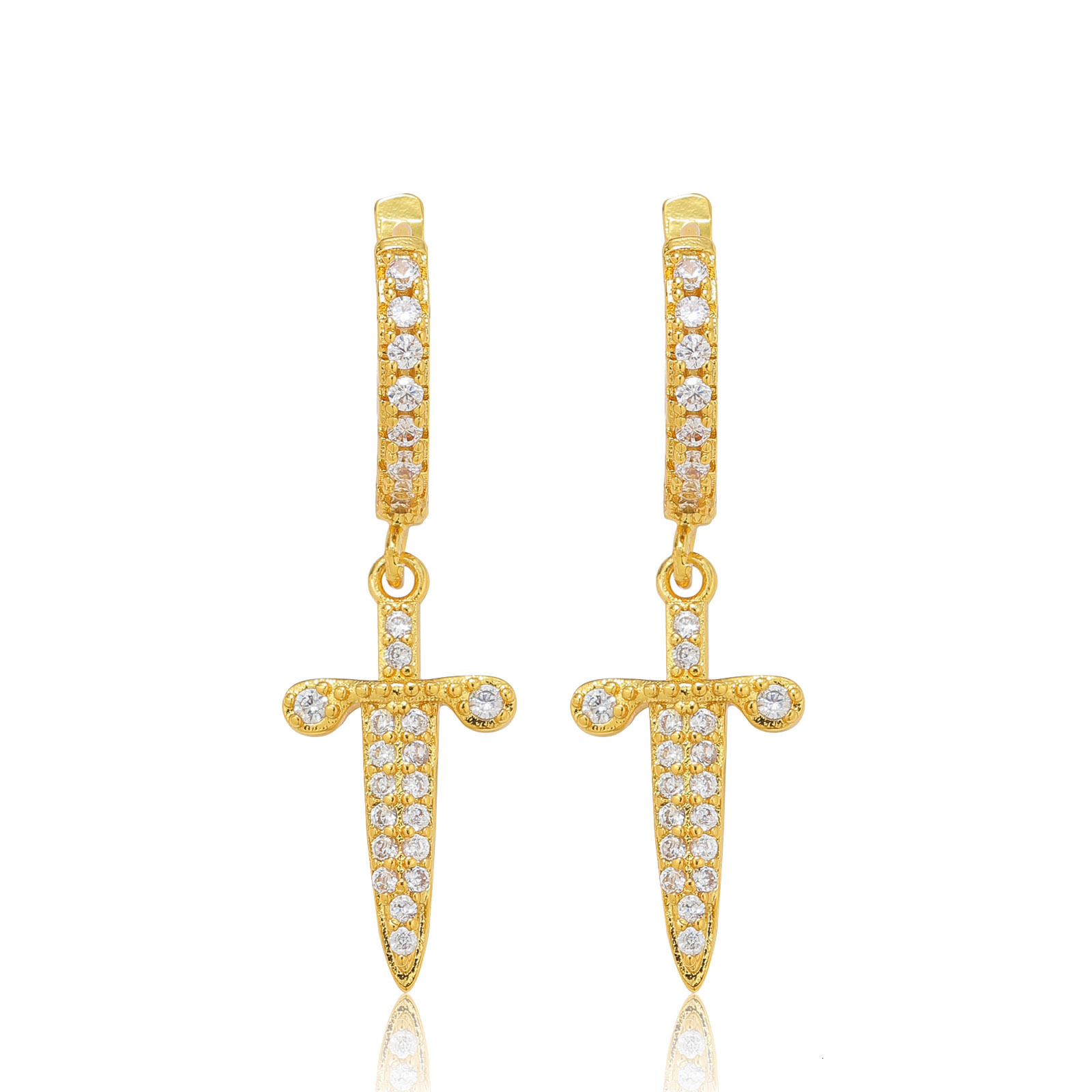 Luxury Jewelry Hip Hop Sword Cross Dagger Dangle Earrings Iced Out Bling Bling Unique Unisex Hip Hop Trendy Earrings Pass the diamond tester