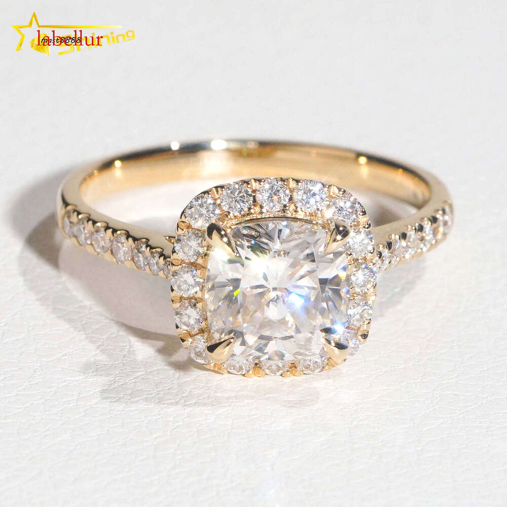 Top Quality Halo Design 14k Yellow Gold Lab Grown Dia Moissanite Engagement Rings for Women