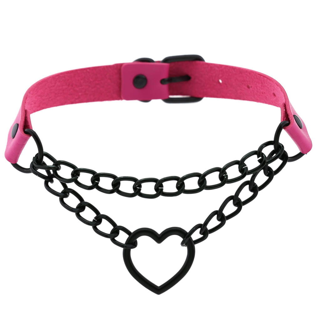 Stage Wear Harajuku PU Leather Heart Choker Black Chain Fashion Collarbone Necklace