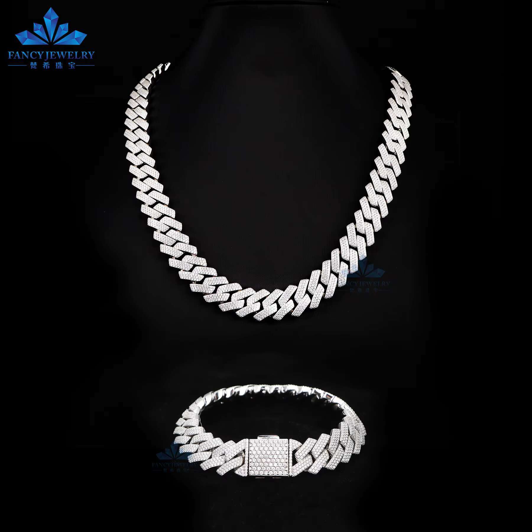 S925 Moissanite Prong Cuban Chain 6mm -18mm Moissanite Cuban Link Chains 12mm Iced Out Vvs Diamonds Necklace 925 Silver