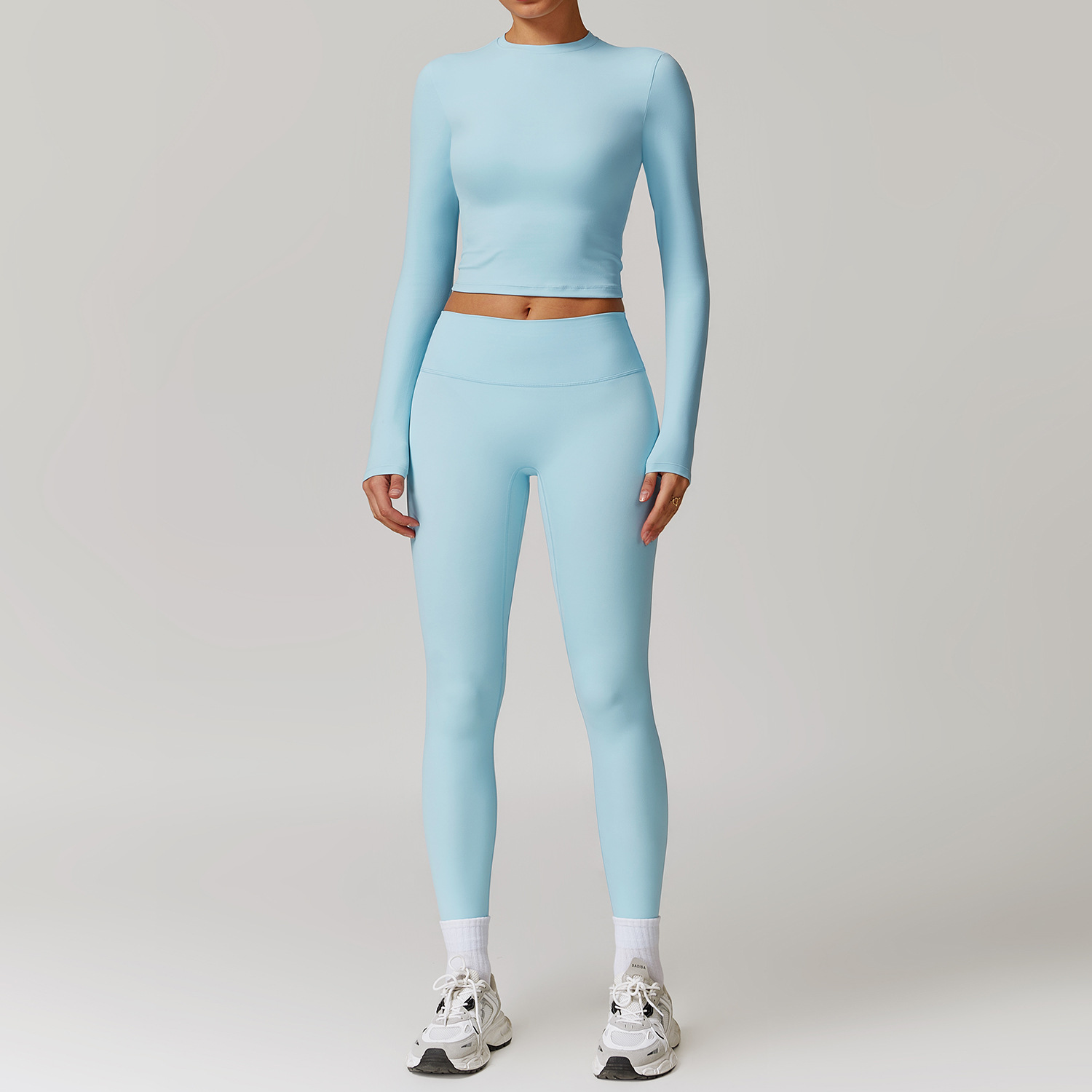 O1032 Sanding Beautiful Back Yoga Clothes High Waist Tight Yoga Long Sleeve Hip-lifting Fitness Shorts Yoga Tight Sports Pants Woman