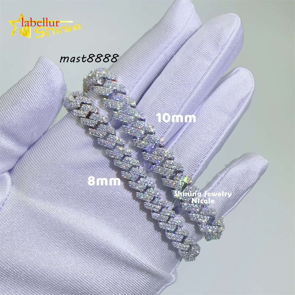Wholesale Price Best Quality Sier Custom Necklace Jewelry 8mm 10mm Iced Out Moissanite Cuban Link Chain