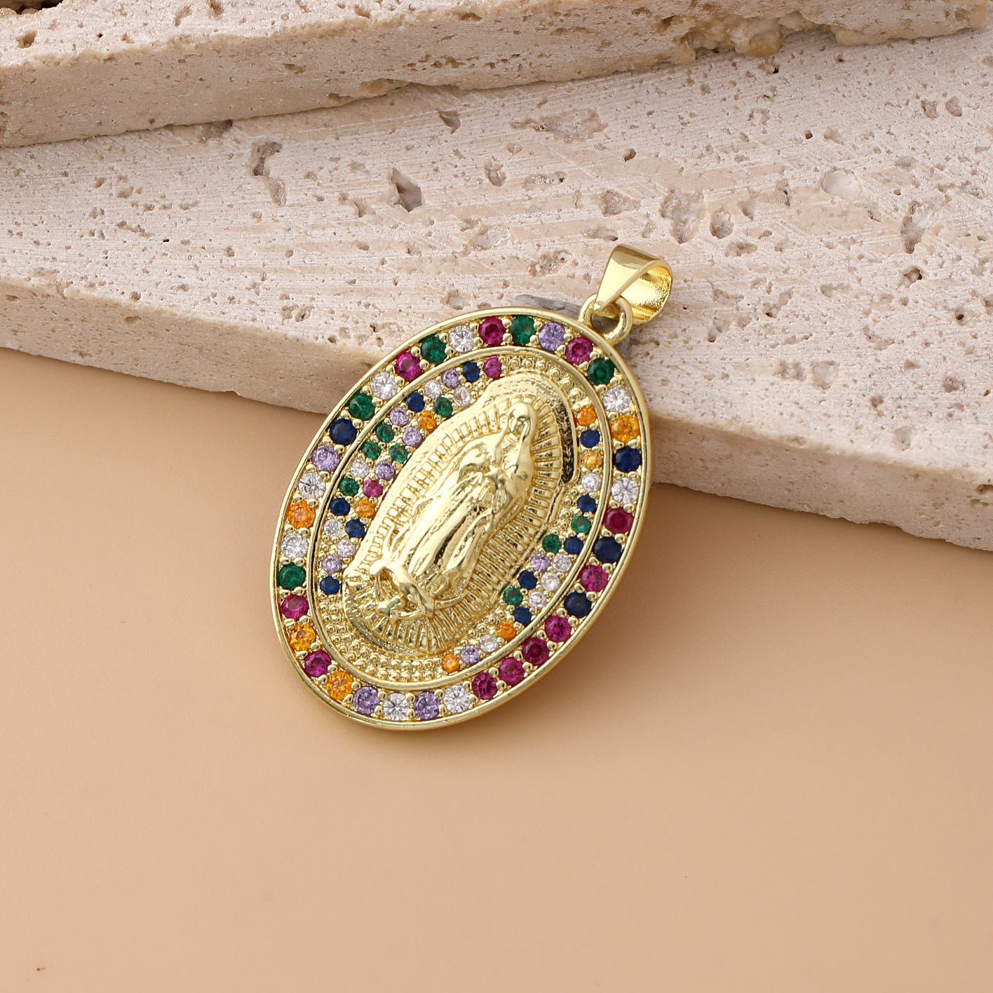 Free shipping designer jewelry Religious Jewelry Copper Gold-Plated Micro-Inlaid Zircon Colorful Virgin Mary Pendant Necklace Hanging Pendant