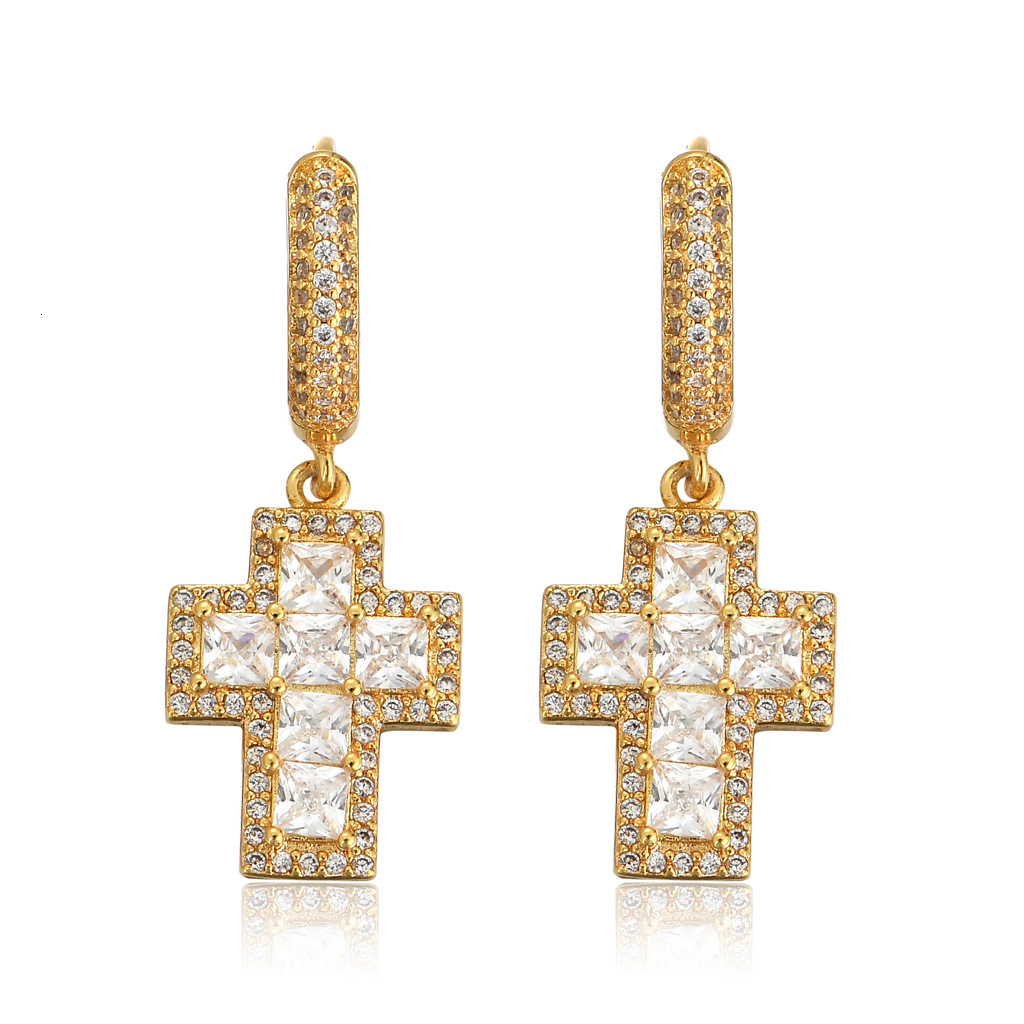 Luxury Jewelry Hip Hop Moissanite Cross Dangle Hoop Earrings Iced Out Bling Bling Premium Unisex Unique Trendy Earrings Pass the diamond tester