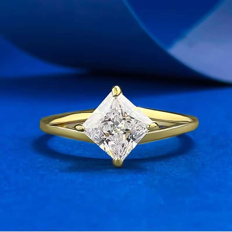 High Quality 18K Gold Plated 925 Sterling Silver 1ct D Color Princess Cut Moissanite Diamond Wedding Rings for Women