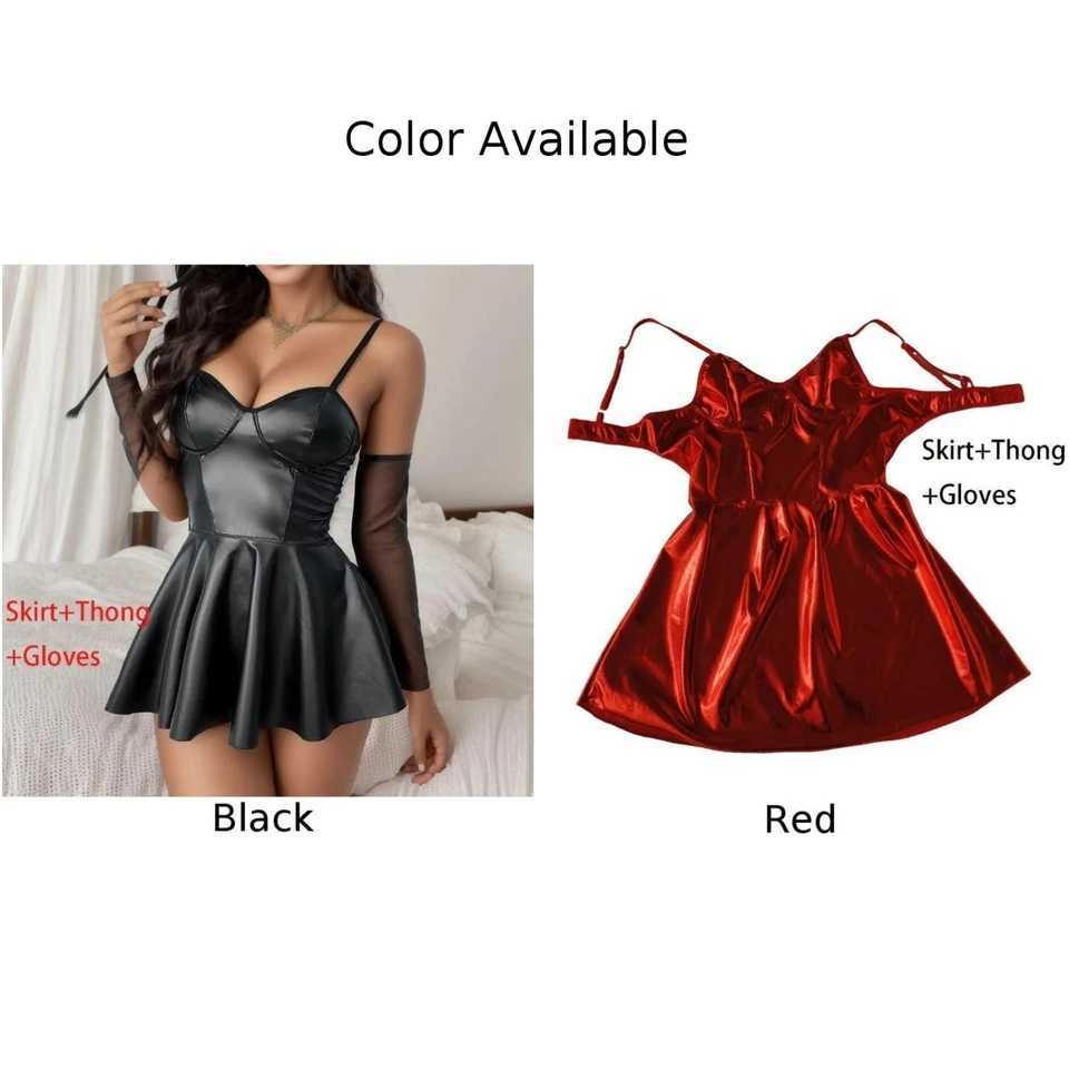 Women Erotic Lingerie Black Leather Mini Dress Porno Costumes Nightclub Sexy W250630