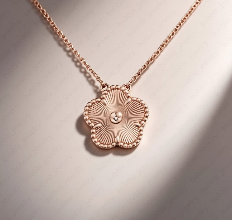 er Clover Necklace Rose Gold Flower Pendant Grey Mother of Pearl Necklace Diamond Accent Gift for Women Z250910