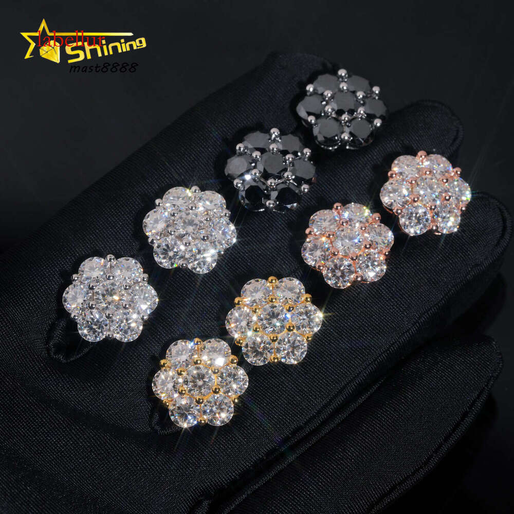 Hot Sale Design Gold Plated Flower Set Lab Dia Moissanite S Sterling Sier Iced Out Jewelry Stud Earrings Men Women