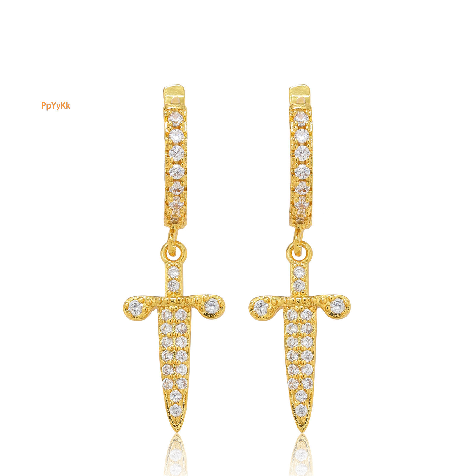 Luxury Jewelry Hip Hop Sword Cross Dagger Dangle Earrings Iced Out Bling Bling Unique Unisex Hip Hop Trendy Earrings Pass the diamond tester