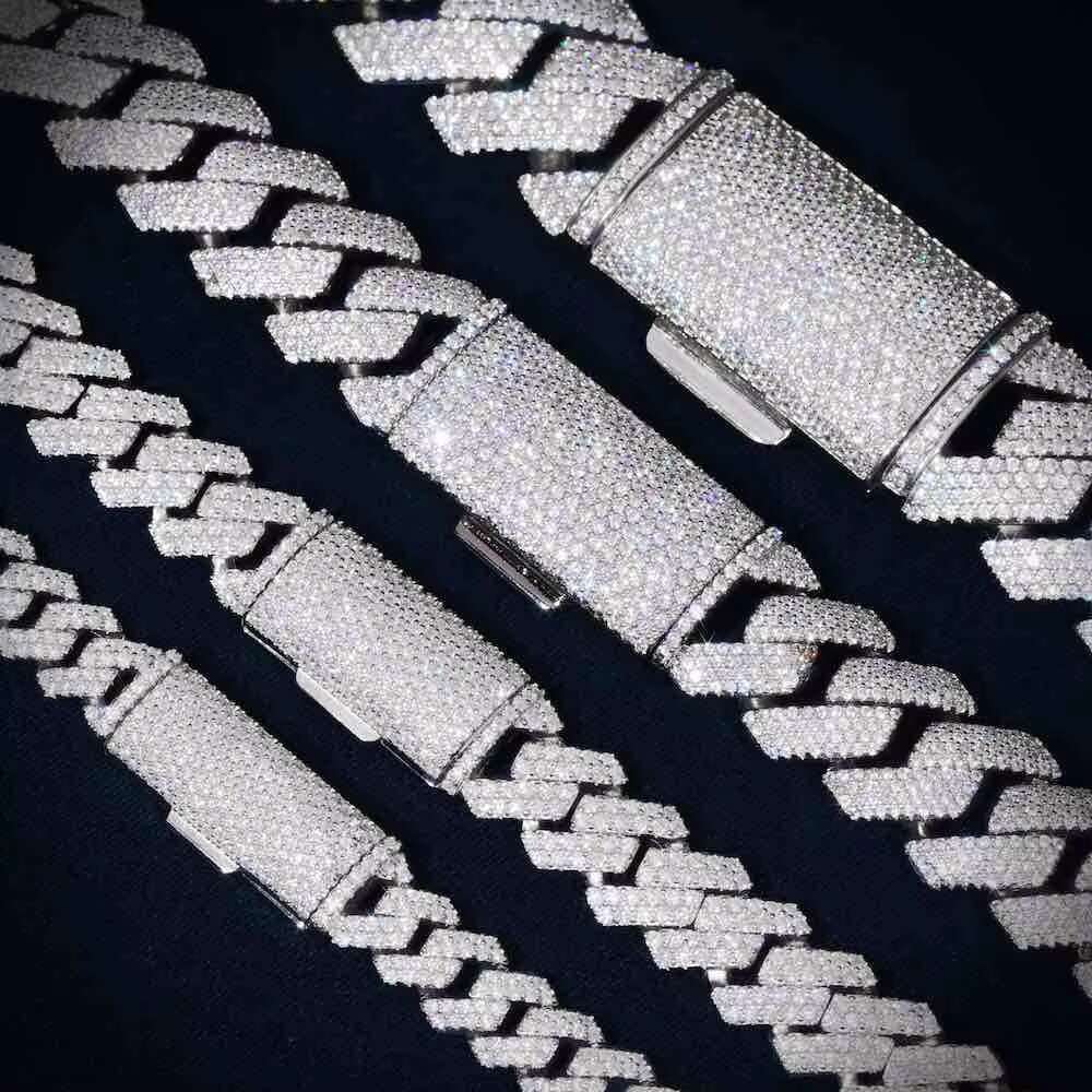 20mm 4 Rows Luxury Custom Iced Jewelry 925 Sterling Silver Moissanite Cuban Chain VVS1 Mens Choker Moissanite Cuban Link Chain
