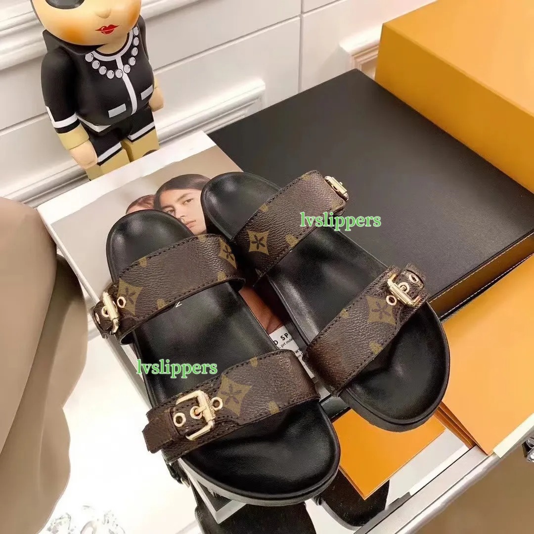 Bom Dia Genuine Leather sandal Slipper Casual Shoe summer beach gladiator Mules hasp New womans Flat Slide luxury Designer Sliders sandale 35-44