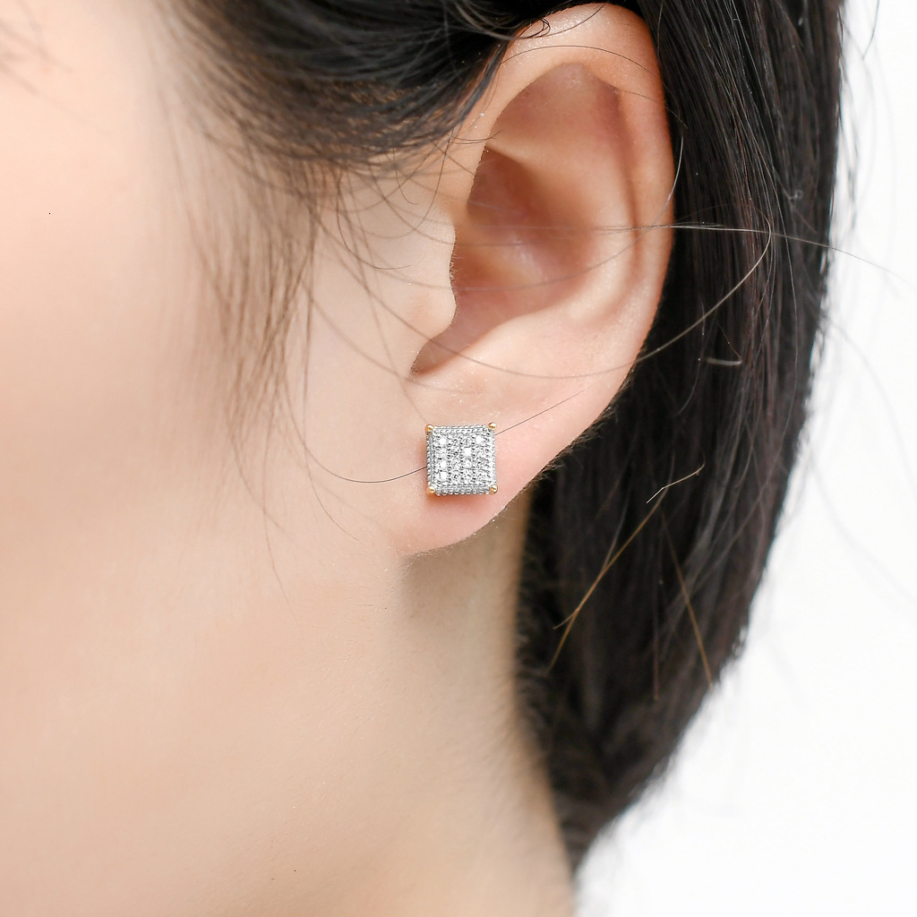 Luxury Jewelry Hip Hop S925 Sterling Silver Solid Men's Square Full Iced Out Bling Bling Fashion Hip Hop Trendy Earrings Pass the diamond tester