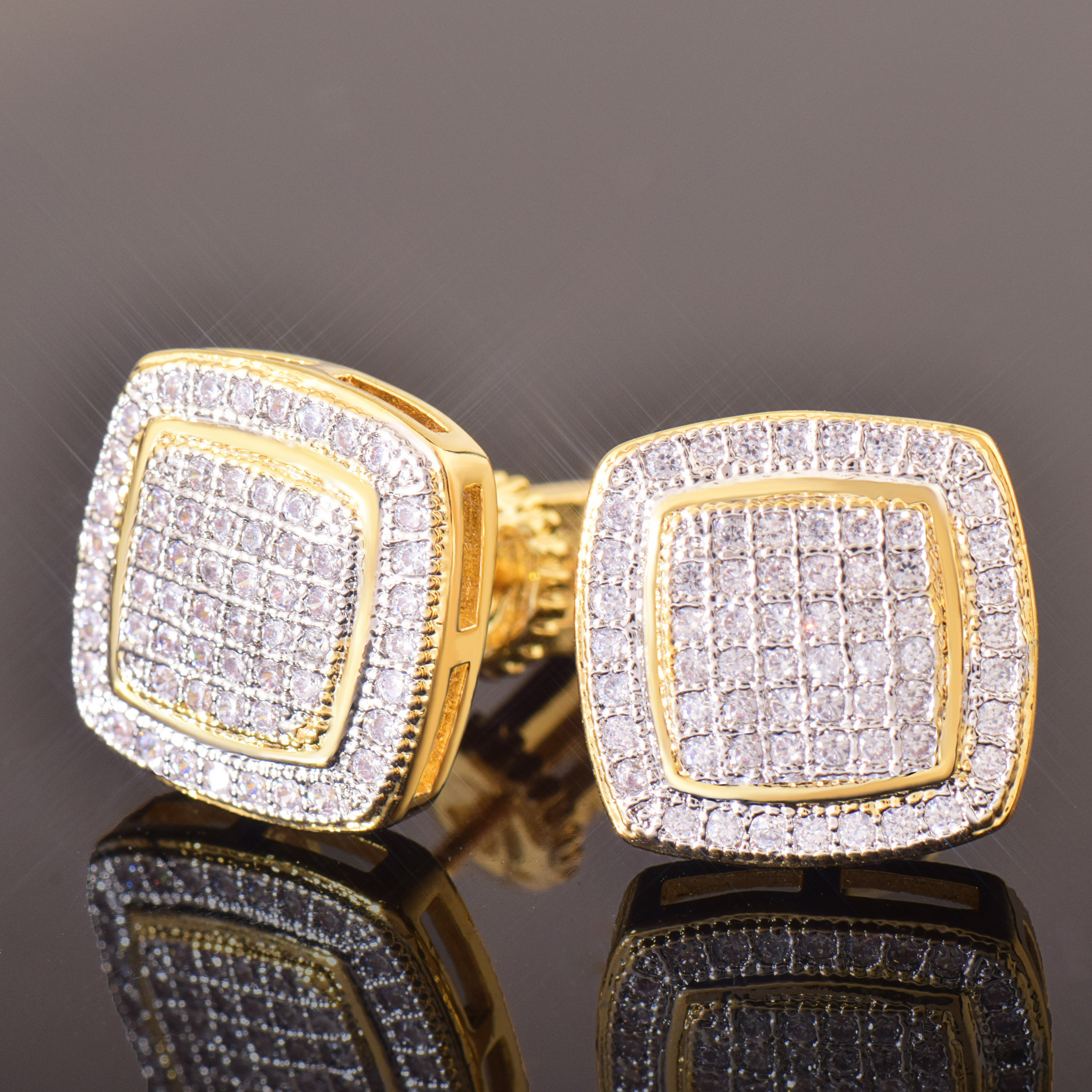 Luxury Jewelry New Hip Hop Double Layer Square Earrings 925 Sterling Full Diamond Bling Bling Pass the diamond tester