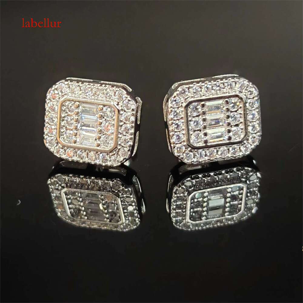 Hip hop jewelry moissanite earrings, sier square cluster, chilled men's and women's earrings