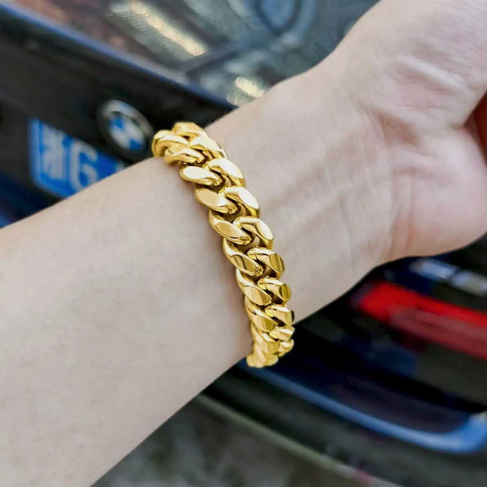 Men Stainless Steel Bracelet 6-14mm 18K Gold Plated Miami Cuban Link Charm Bracelet For Men Pulsera Acero Inoxidable W250630