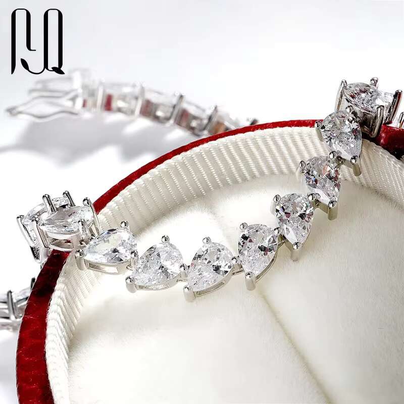 0.5ct Pear Cut VVS Moissanite Tennis Chain Bracelet Bangle Original 925 Silver GRA Hand Chain for Women S925 Tennis Bracelet