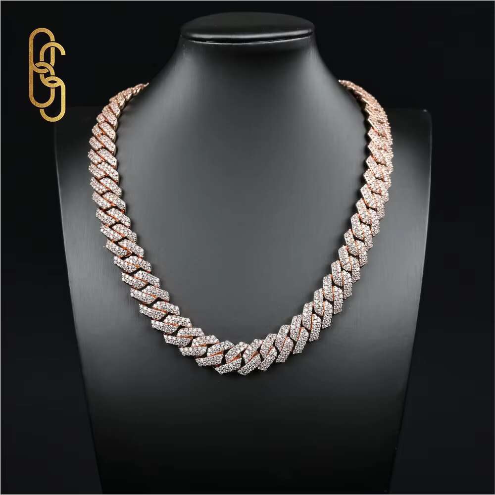 14mm Iced Out VVS Moissanite CZ Cuban Necklace Stock Bling 925 Silver Plated Moissanite CZ Hip Hop Men Jewelry Chain