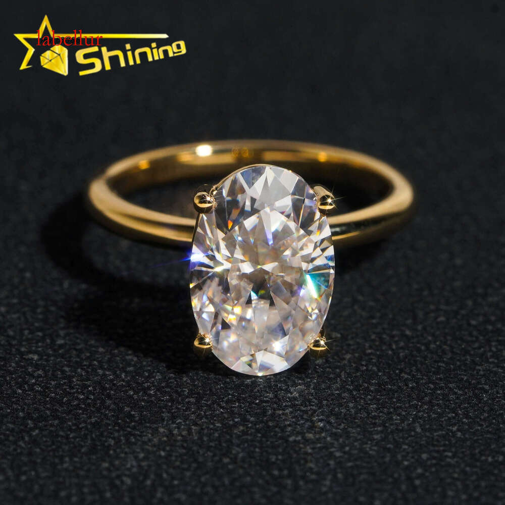 10K 14K Solid Real Gold Engagement Rings 4.5CT Oval D Color VVS Moissanite Dia Wedding Ring