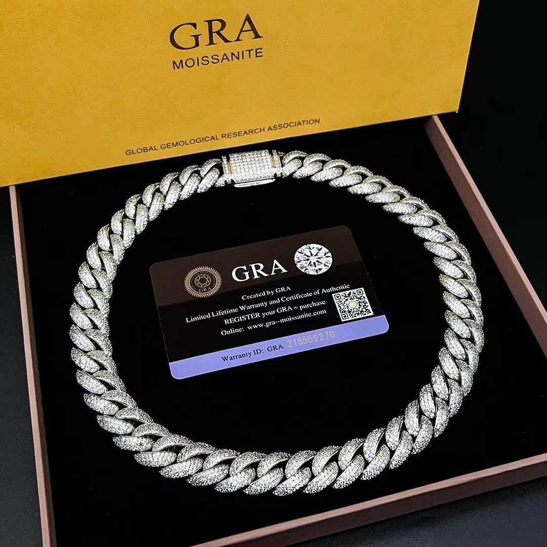 Hip Hop Gold Plated Cuban Chain Link Wide Moissanite Diamond Bling Iced Out Heavy Cuban Bracelet Necklace