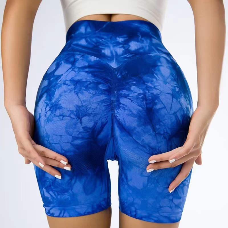 Women's Seamless Tied-Dye Hi-Waist Gym Shorts for Fitness & Cycling Fitness Workout Short