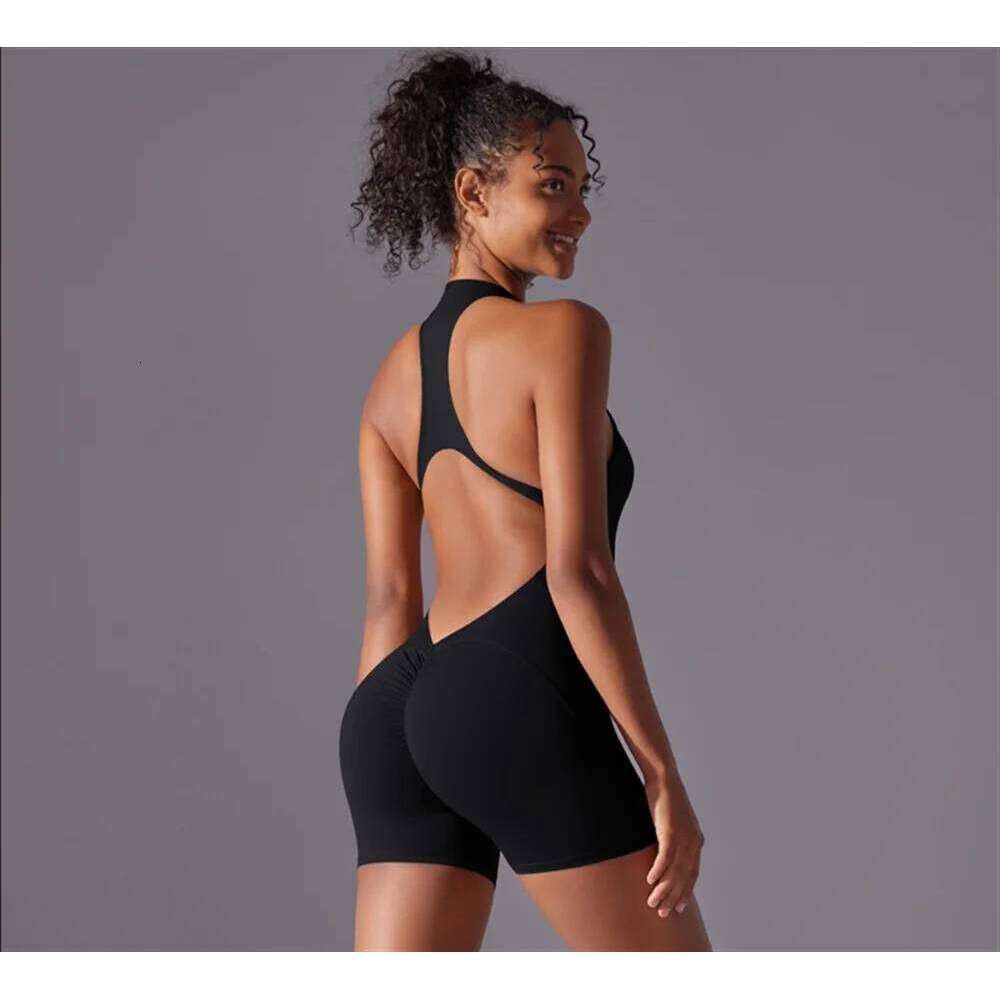 High intensity exercise back yoga set, quick drying wrinkle removal, hip lifting, tight fitting jumpsuit, zipper beauty, nude fe