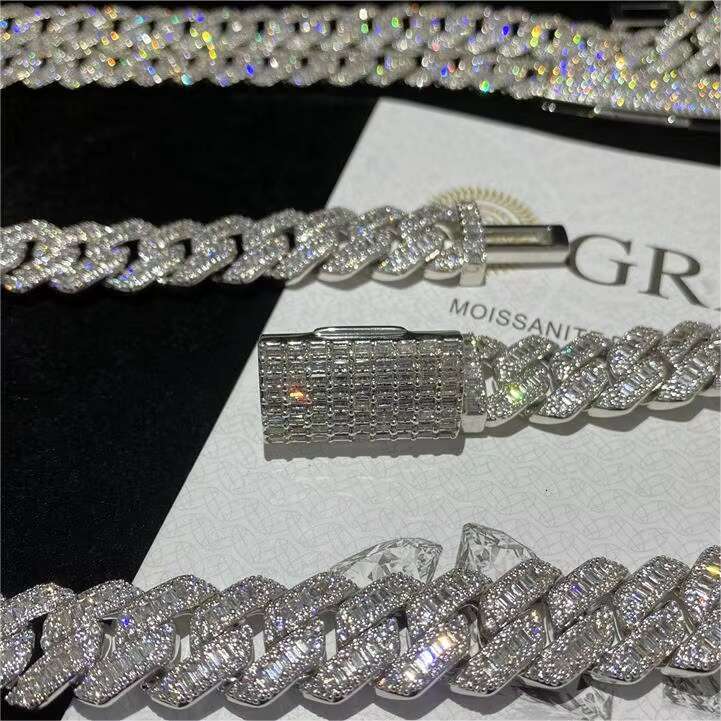 925 Sterling Silver 14mm Link Chain VVS Moissanite Diamond Cuban Link Necklace Hip Hop Jewelry with Iced out Style