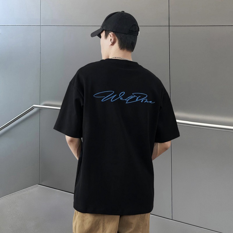 2025 New Simple Letter Print Short Sleeve Men's T-shirt Summer Loose Hong Kong Style Trendy Designer T-shirt Casual Half Sleeve T-shirt Men'