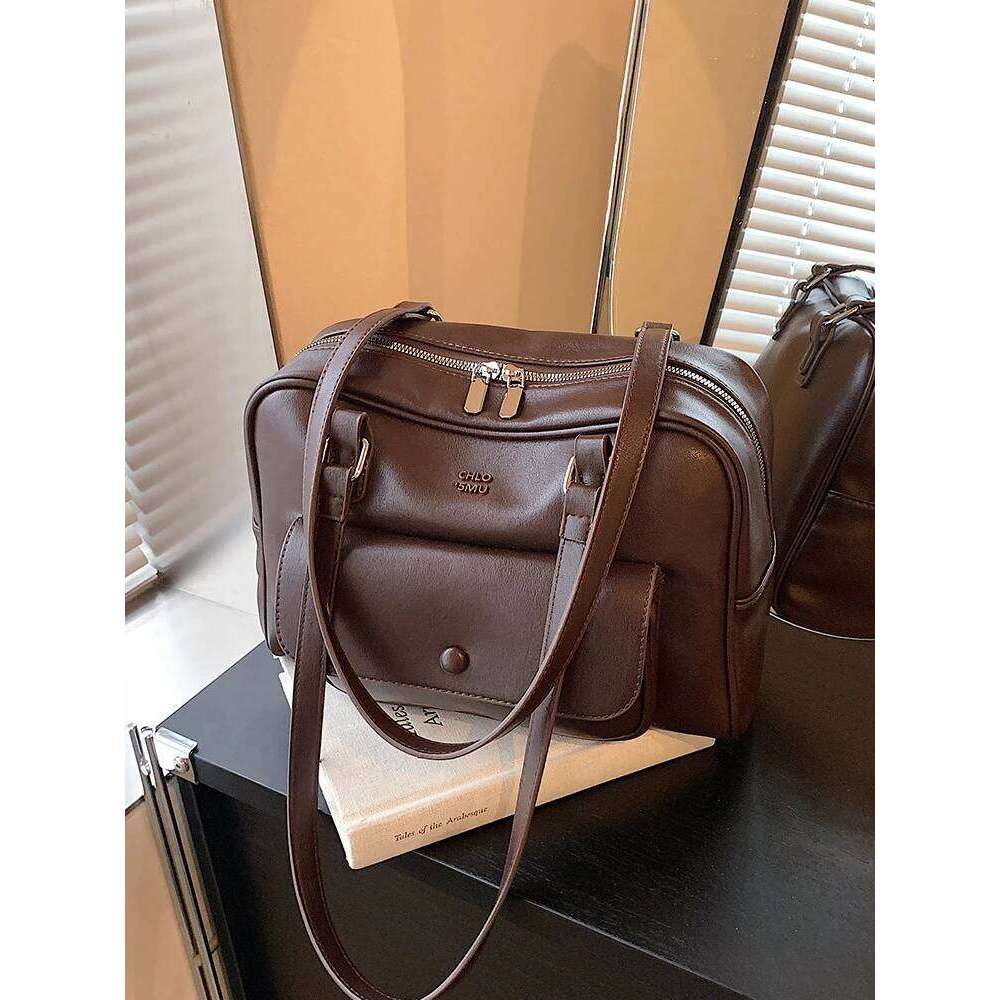 Ele Large Capaci Oulder For Women Retro Beau Pillar Commuter Bag Faionable Trendy Soft PU Leather Handbag