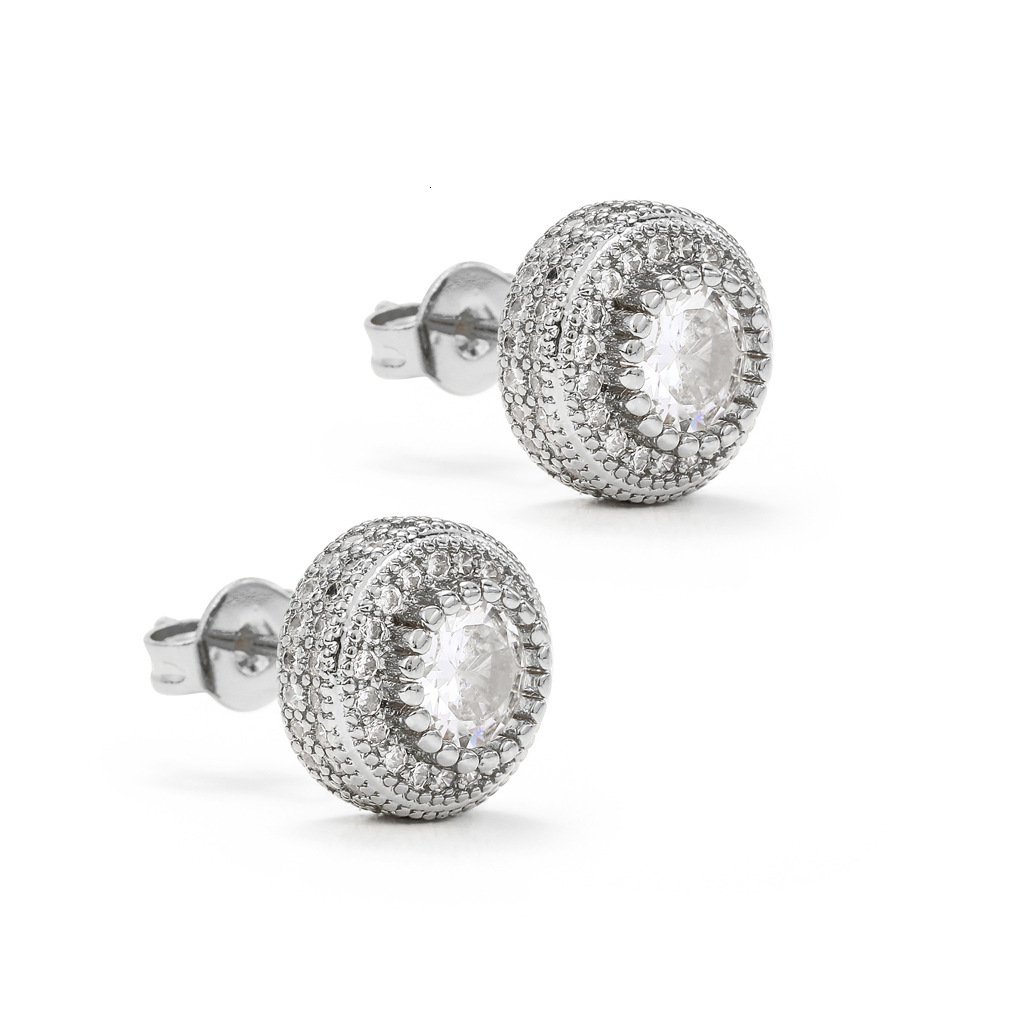 Luxury Jewelry Hip Hop Round Full Iced Out Bling Bling Rose Gold Unisex Premium Luxury Trendy Hip Hop Earrings Pass the diamond tester