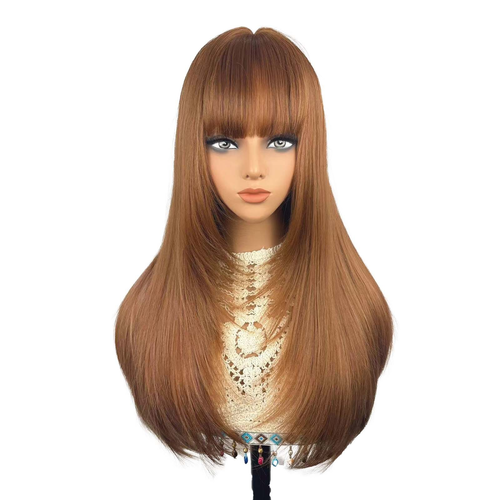 European and American fashion natural style lady's dyed hair high-temperature synthetic hair wig with long straight and wavy hair wig headpiece