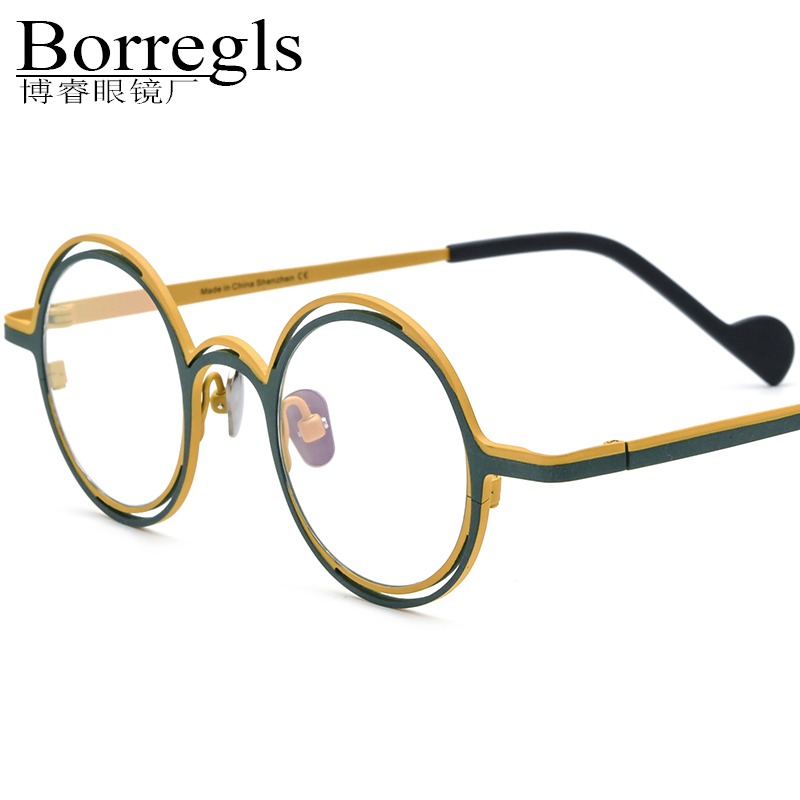 Borregls Colorful Titanium Glasses Frame Women New Designer Retro Round Eyeglasses Spectacle High Quality Optical Eyewear 85749