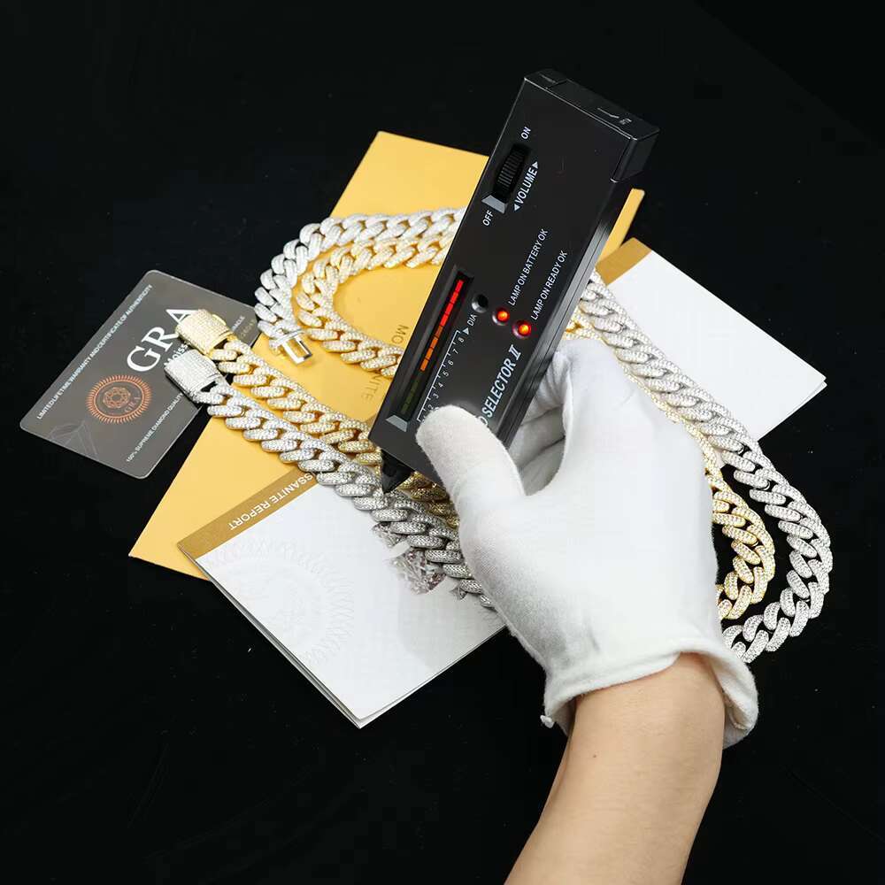 Miami Mens Mossanite Jewelry 925 Pure Sterling Silver 3-row Bubble 14mm Miami Vvs Diamond Moissanite Cuban Link Chain Necklace