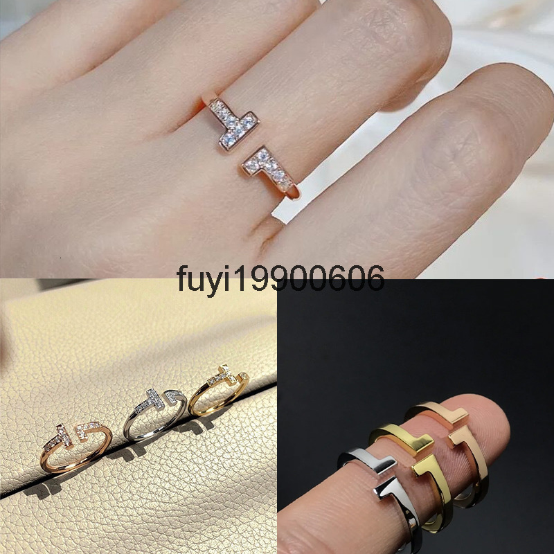 Band Rings Women Luxury Diamond Ring Designer Ring Mens Double T Open Love Ring Wedding Gold Ring Popular Fashion Classic High Quality Jewelry Blue Box