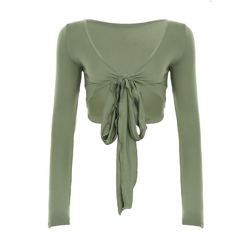 Spring Summer Women's Shawl Crop Tie Sexy V-Neck Fashion Long Sleeve Top B5