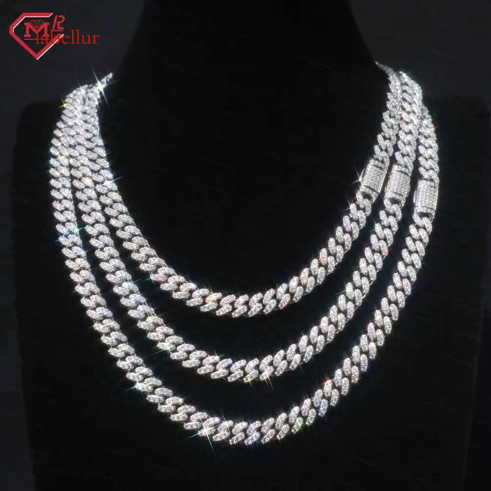 12mm Moissanite Pass Tester Sier Hip Hop Rap Singer Gold Miami Cuban Chain