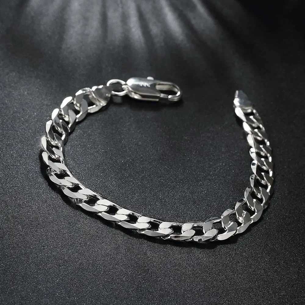 Fashion kpop 18K gold plated 6MM 20CM Chain 925 Sterling Silver Bracelet for Women men Wedding Christmas Gifts luxury Jewelry W250630