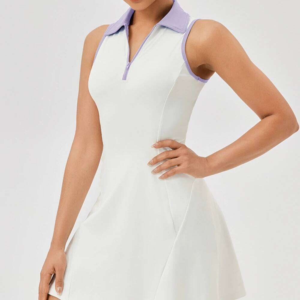 Lapel One-piece Sleeveless Tennis Breathable Waist Fiess Dress Colorblocking Golf Badminton Sports Dresses