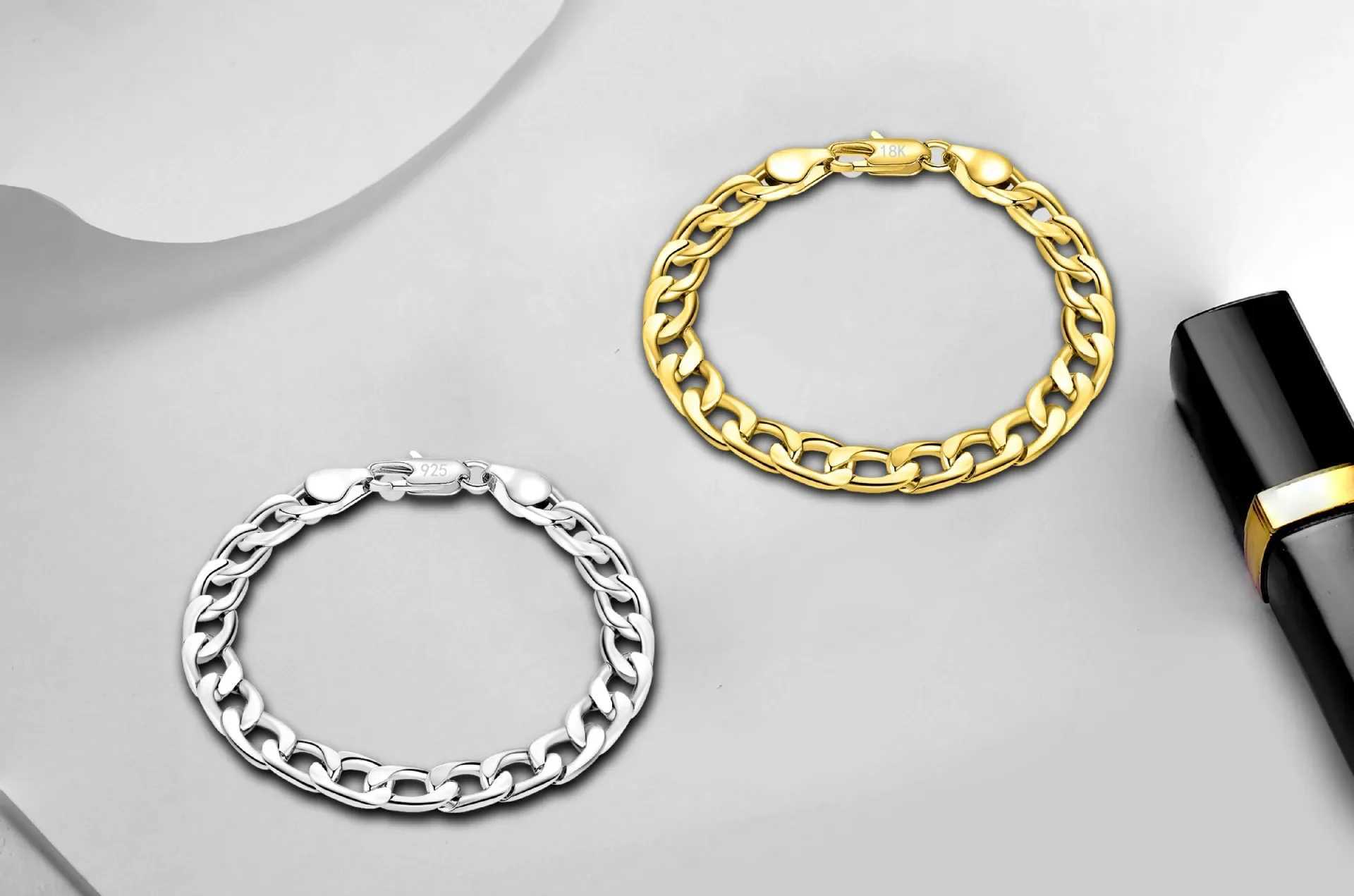 Fashion kpop 18K gold plated 6MM 20CM Chain 925 Sterling Silver Bracelet for Women men Wedding Christmas Gifts luxury Jewelry W250630