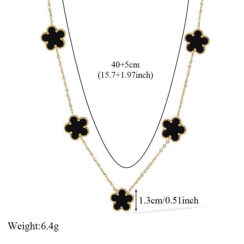 GANEMLY 316L Stainless Steel 4-Color Five Leaf Clover wer Necklace Bracelet Earrings Set For Women New Waterproof Jewelry