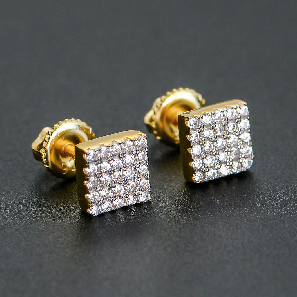 Luxury Jewelry Hip Hop S925 Sterling Silver Men's Solid Square Full Iced Out Bling Bling Trendy Premium Earrings Pass the diamond tester