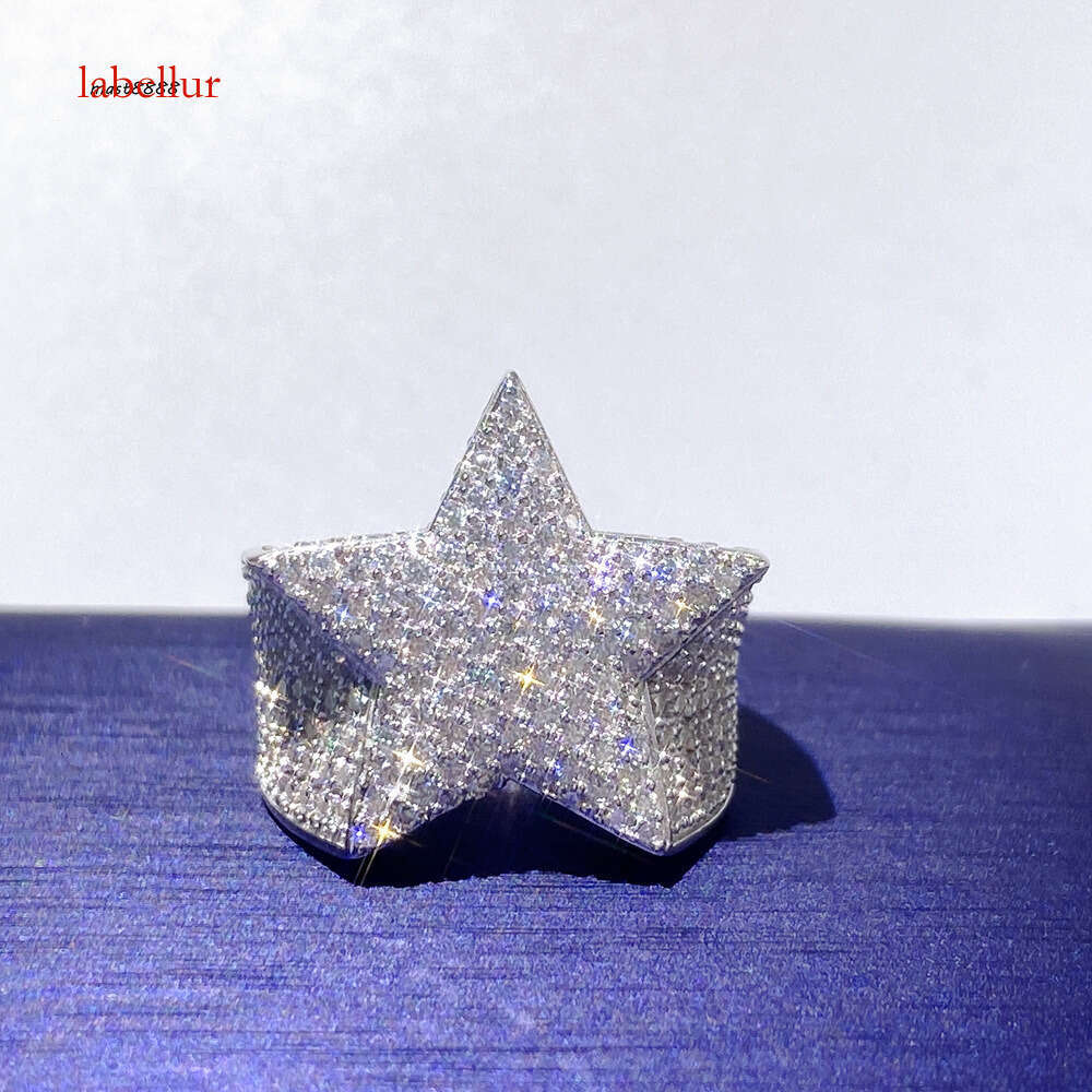Hip Hop Vvs Moissanite Dia Men David Iced Out Star Ring