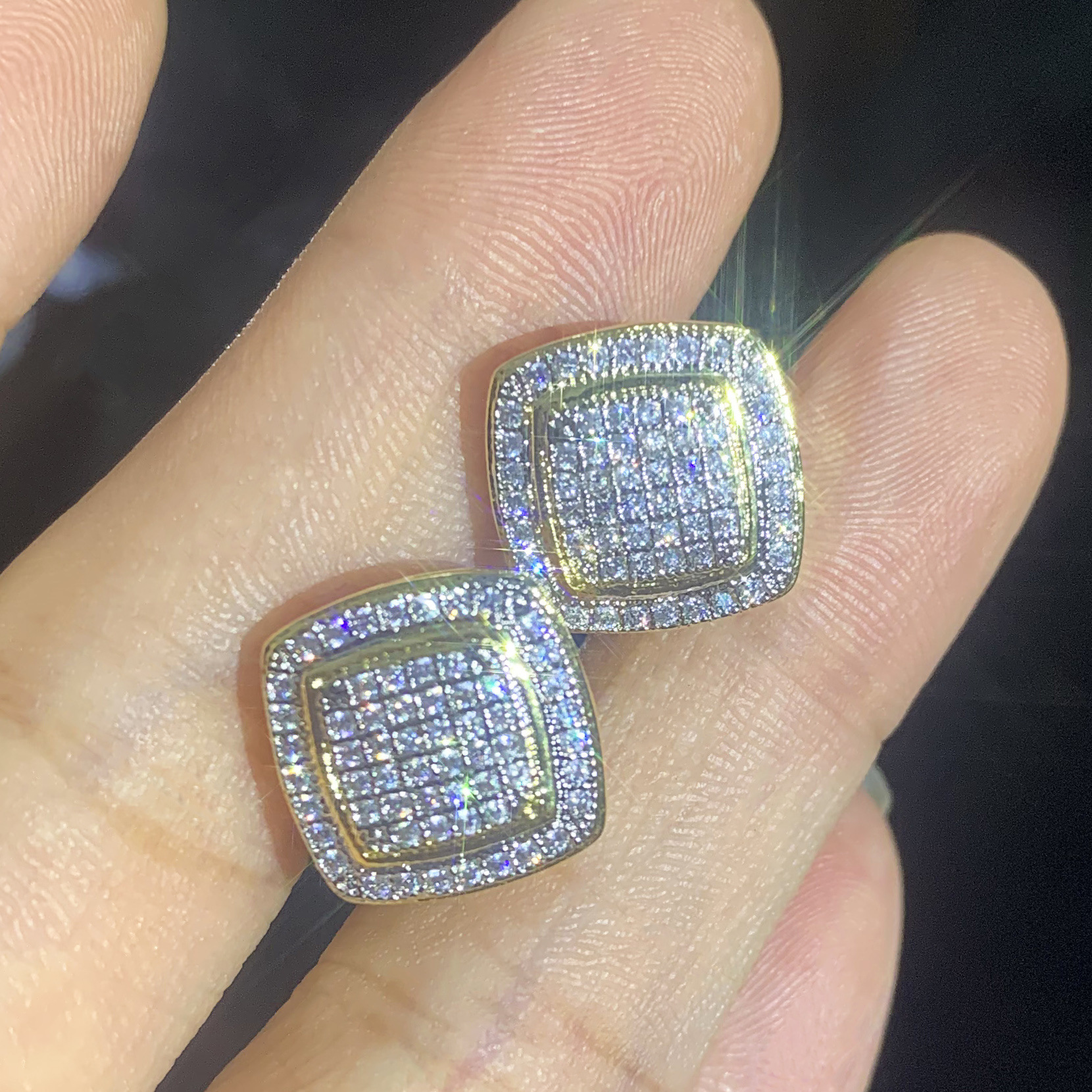 Luxury Jewelry New Hip Hop Double Layer Square Earrings 925 Sterling Full Diamond Bling Bling Pass the diamond tester