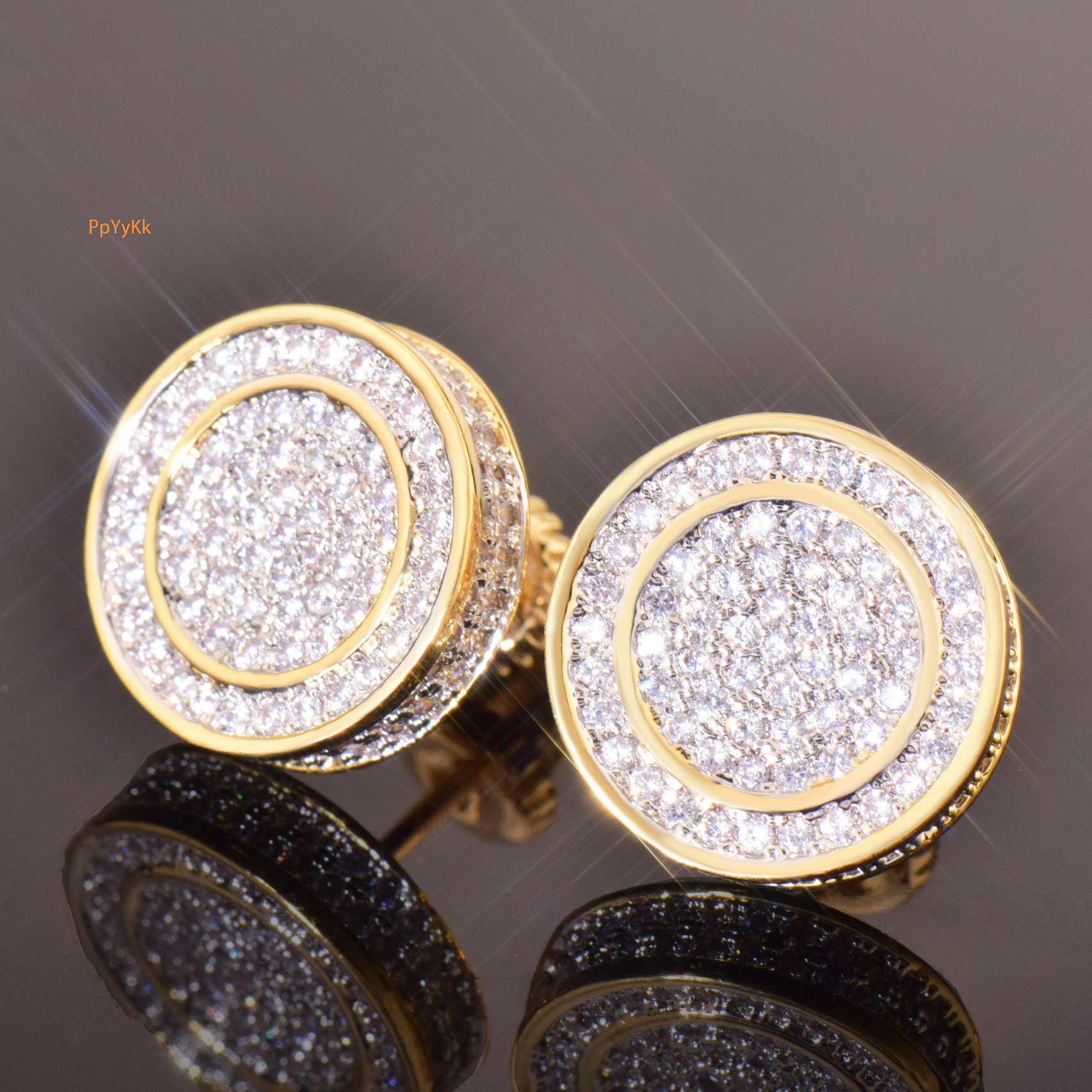 Luxury Jewelry Hip Hop Double Layer Round Earrings Minimalist Full Diamond Creative Designer Bling Bling Pass the diamond tester