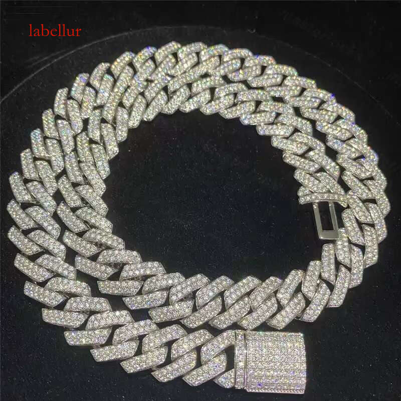 Sier 12mm necklace hip-hop Vvs chilled moissanite Cuban chain