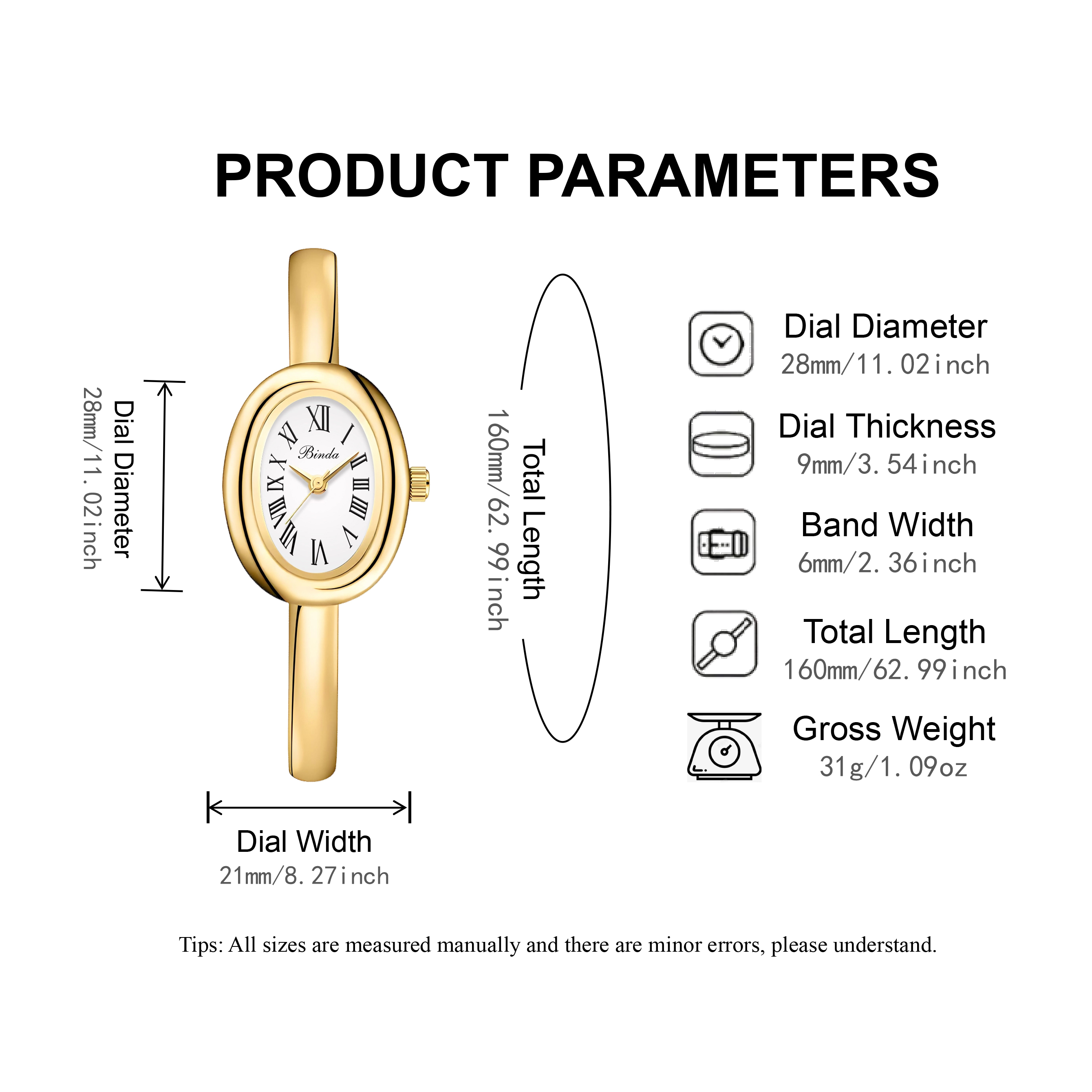 Minimalist Ladies Bangle Watch Oval Dial Roman Numerals Quartz Bracelet Timepiece