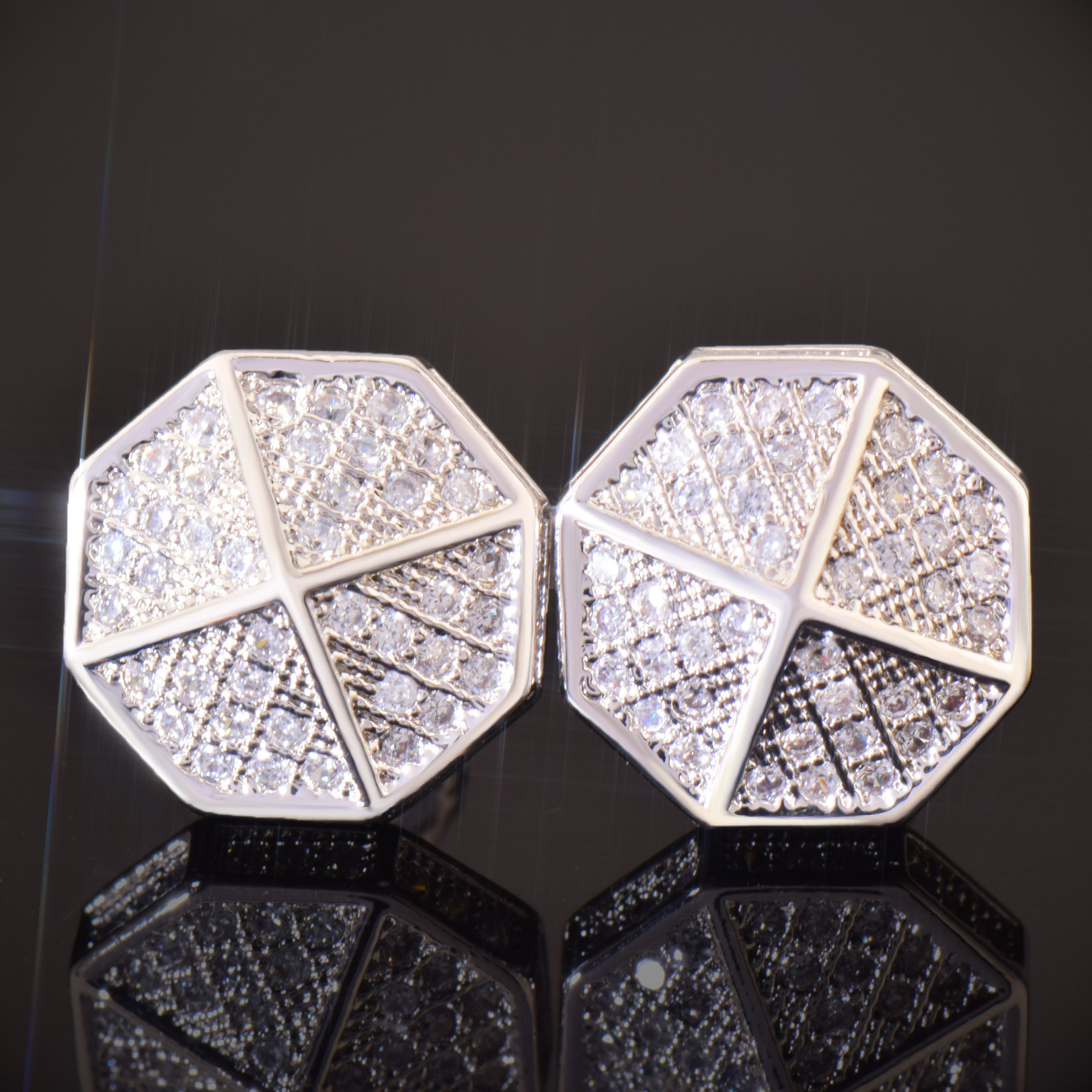 Luxury Jewelry Hip Hop Octagon Earrings Minimalist Iced Out Diamond Creative Designer Accessories Pass the diamond tester