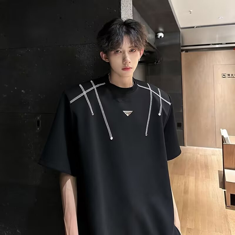 Men's Summer Designer T-shirt American Street Style Cleanfit Small Neckline Padded Shoulder Short Sleeve T-shirt High-end Trendy Brand Half Sleev