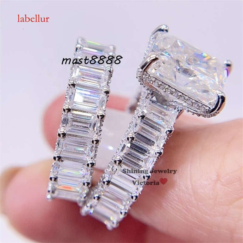 Bridal Jewelry Women Fashion Solid Sier VVS Moissanite Wedding Set Baguette Cut Ring Band