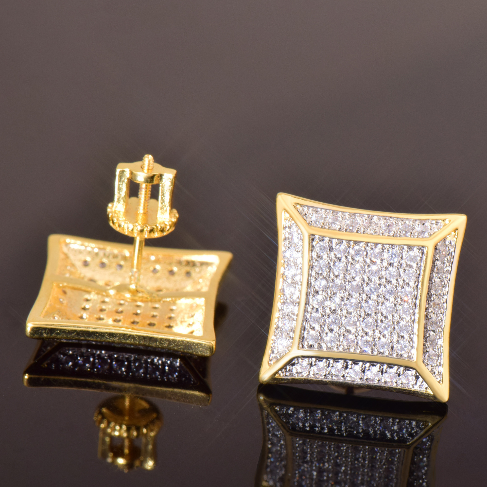 Luxury Jewelry Hip Hop New Square Earrings Unisex Trendy Cool Premium Quality Bling Bling Pass the diamond tester